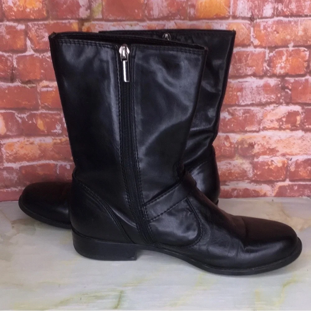 BANDOLINO Black Mid- Calf  Moto Boots